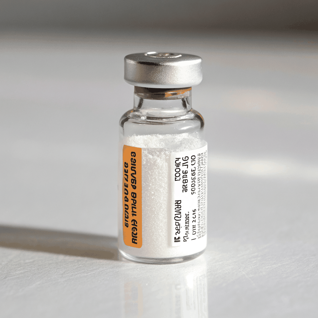 Research peptide powder vial with crimson safety seal